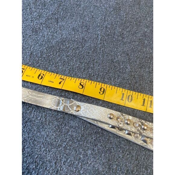Silver Faux Leather Studded Belt with Rhinestones - Picture 9 of 12